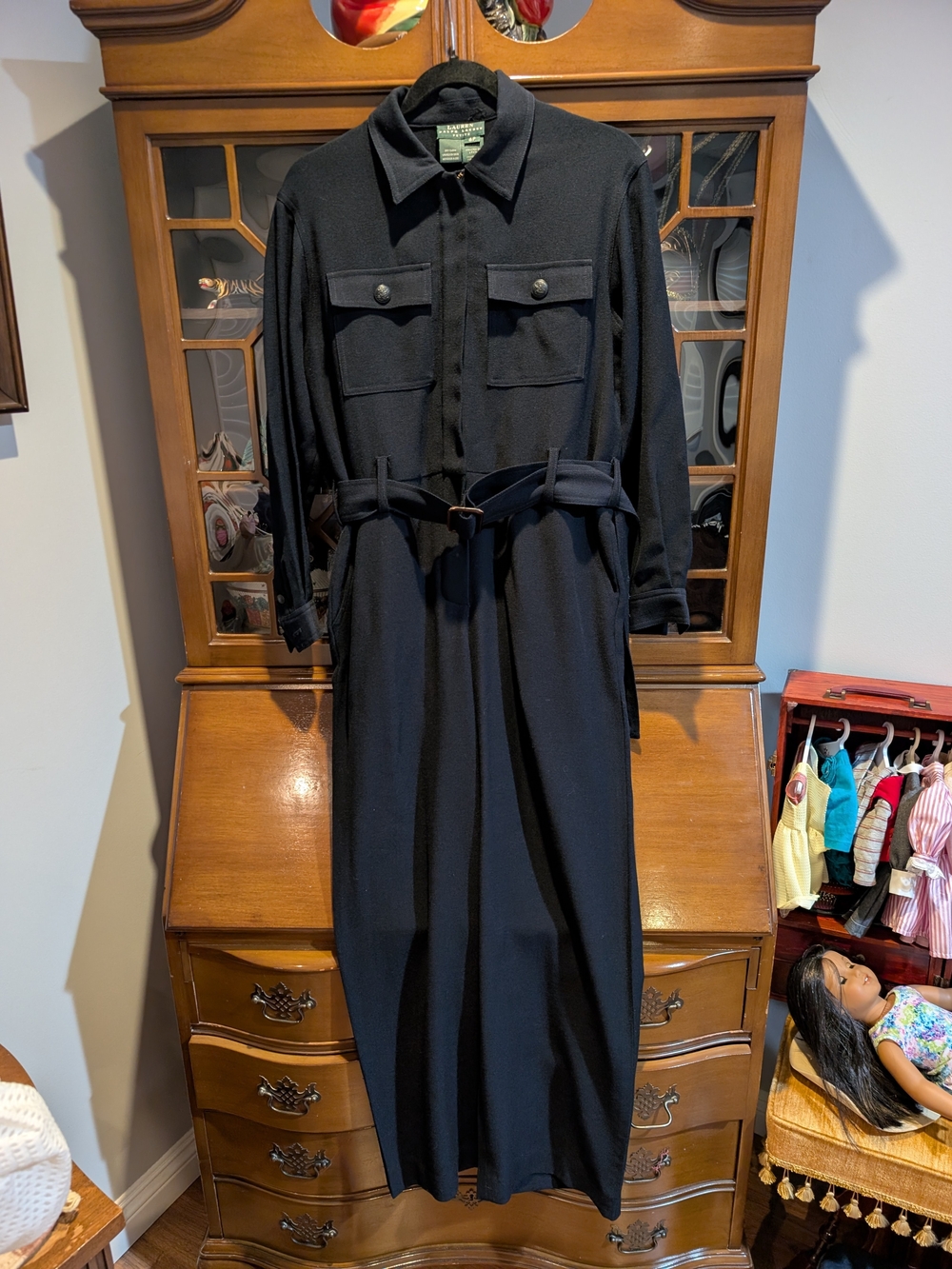 Ralph Lauren Black Long-Sleeve Utility Jumpsuit with Belt